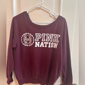 Victorias Secret Pink  Burgundy Pullover Sweatshirt Pink Nation Slouchy Womens M